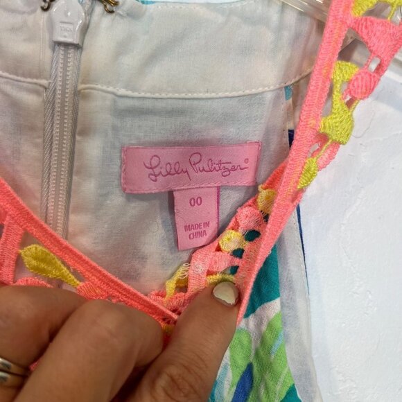 Lilly Pulitzer Pearl Shift Dress Blue Floral Size 00 Embroidered Halter Neckline - Picture 8 of 9